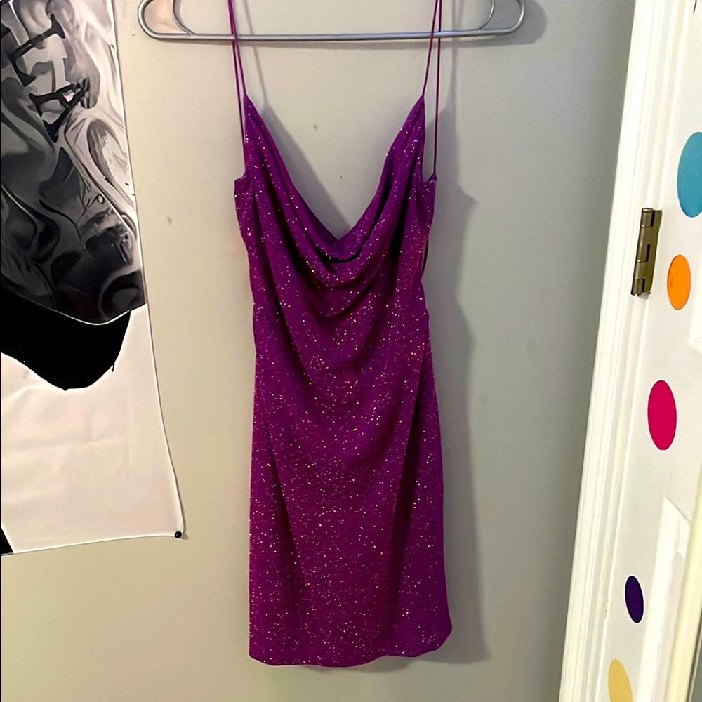 Purple Ruched Backless Slip Dress